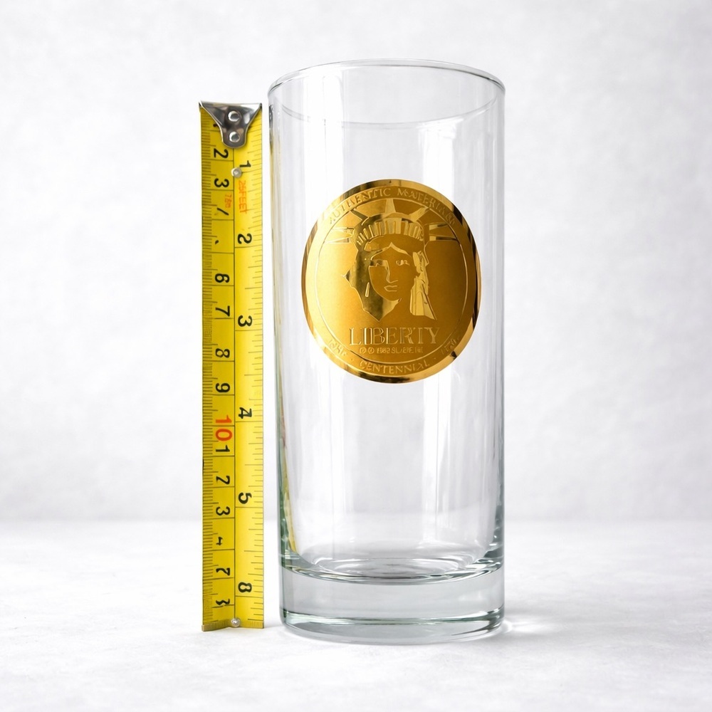 Statue Of Liberty Centennial Highball Glasses 22K Gold Medallion Vtg 1986 4 Pcs - Picture 5 of 7